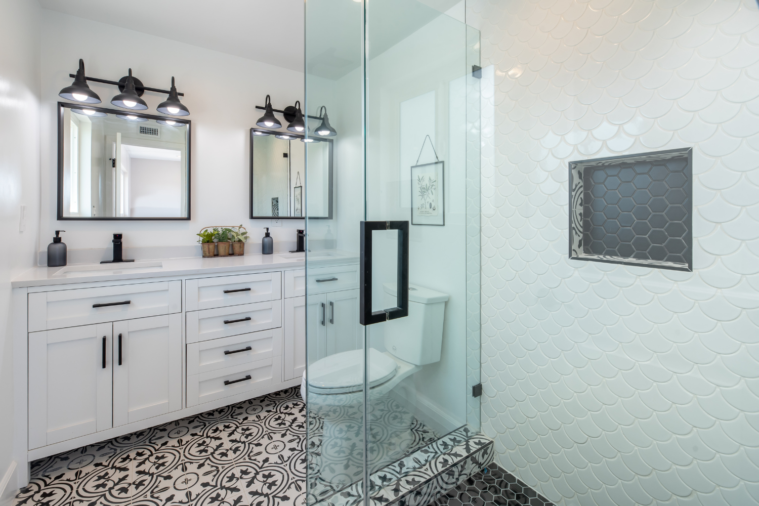 pamela-sandall-design-redondo-beach-ca-paint-kitchen-cabinets-modern-bathroom-with-patterned-tile-floors