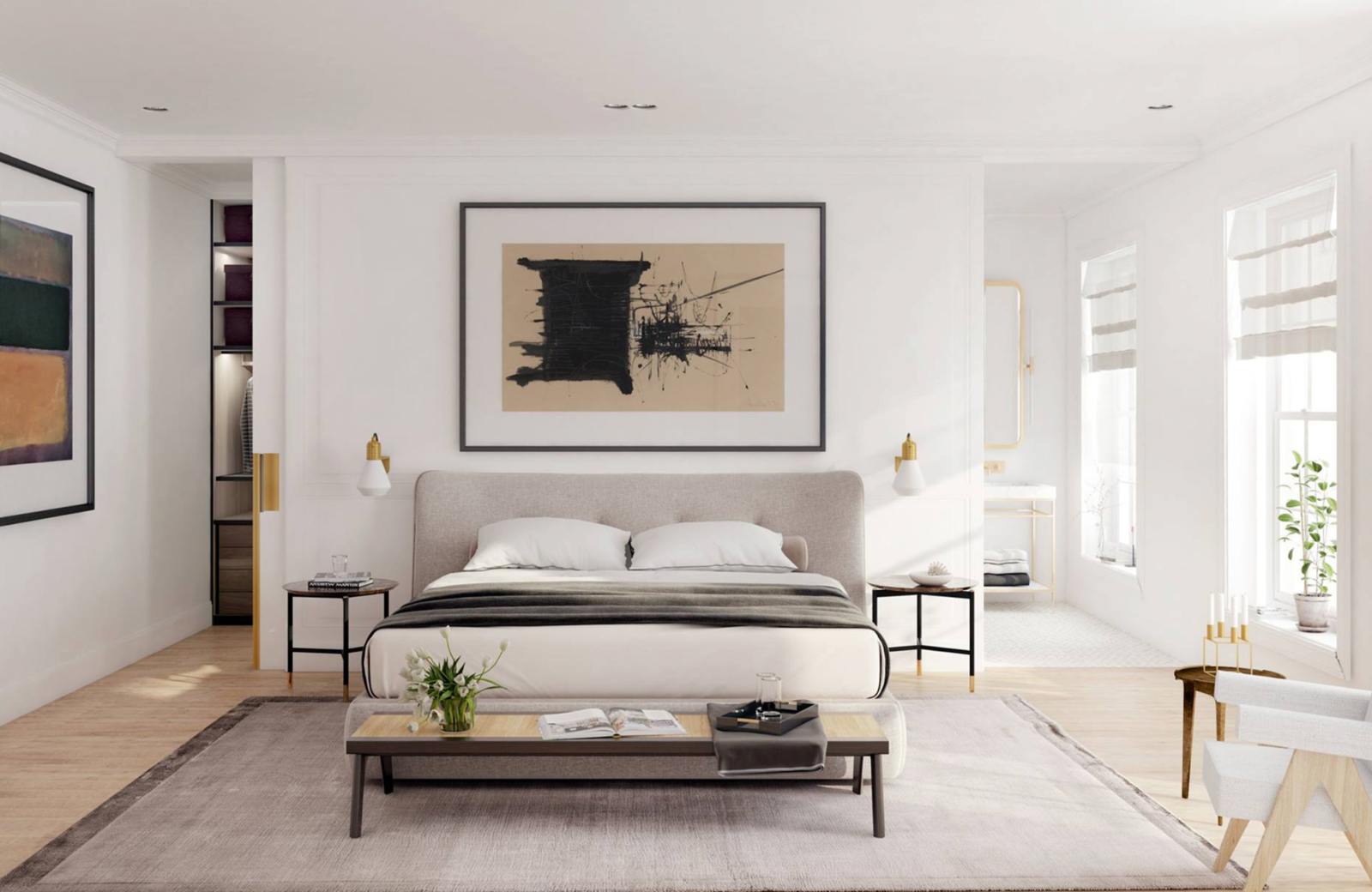 pamela-sandall-design-santa-monica-ca-how-to-prepare-for-your-interior-design-consultation-light-bright-bedroom-with-neutral-decor-and-statement-art-modern
